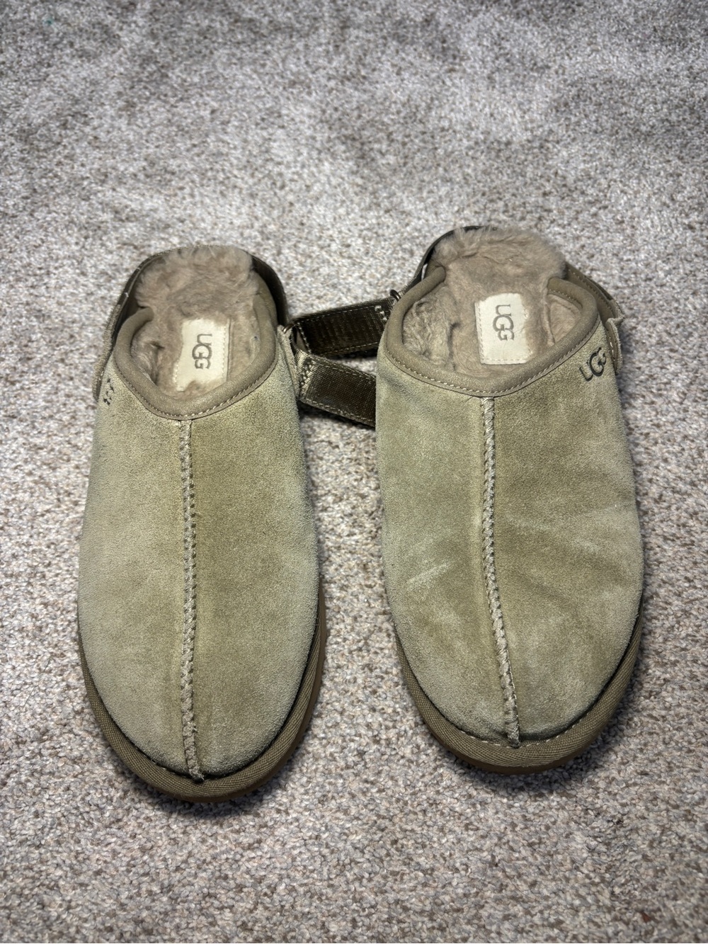 UGG Lanah Olive Suede Clog Women’s Size 6 Slippers moccasins Slip on Sherpa - Picture 2 of 7